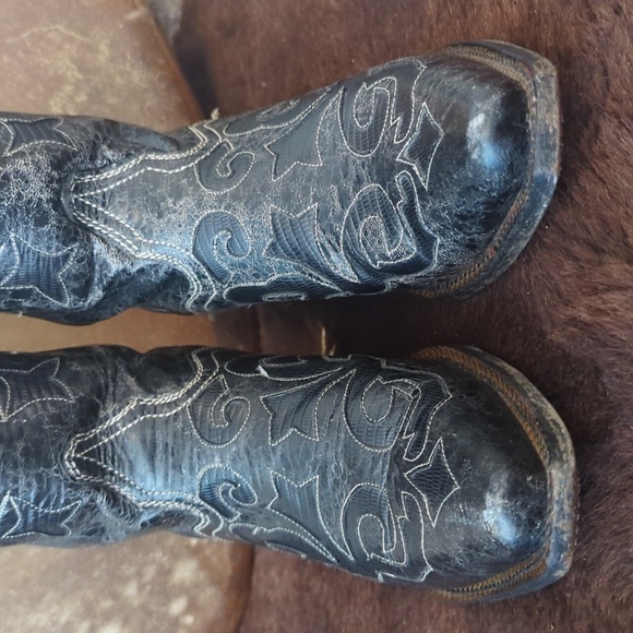 JB DILLON JBW2200 Black goat leather cowgirl boots cutout black lizard inlay 7.5 - Picture 11 of 16